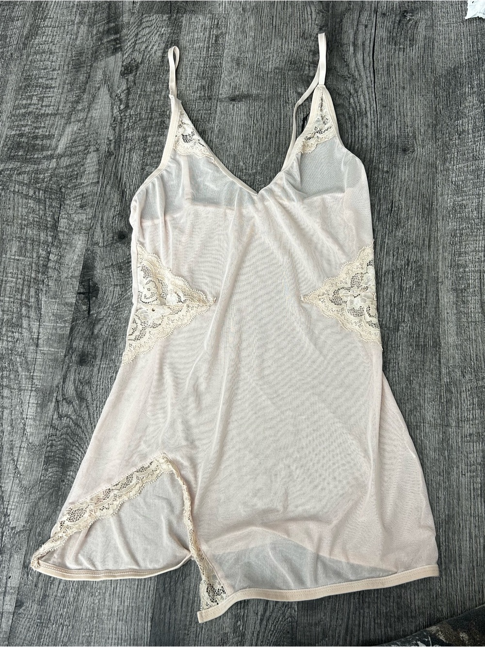 Delicate Lace-Trim Slip Dress in Light Blush/Tan